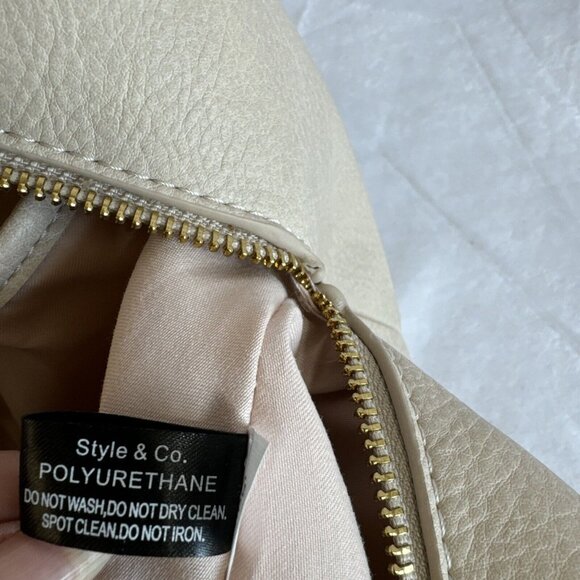 Style & Co Bucket Shoulder Bag Faux Leather Super Soft Pockets Galore Cream - Picture 8 of 12